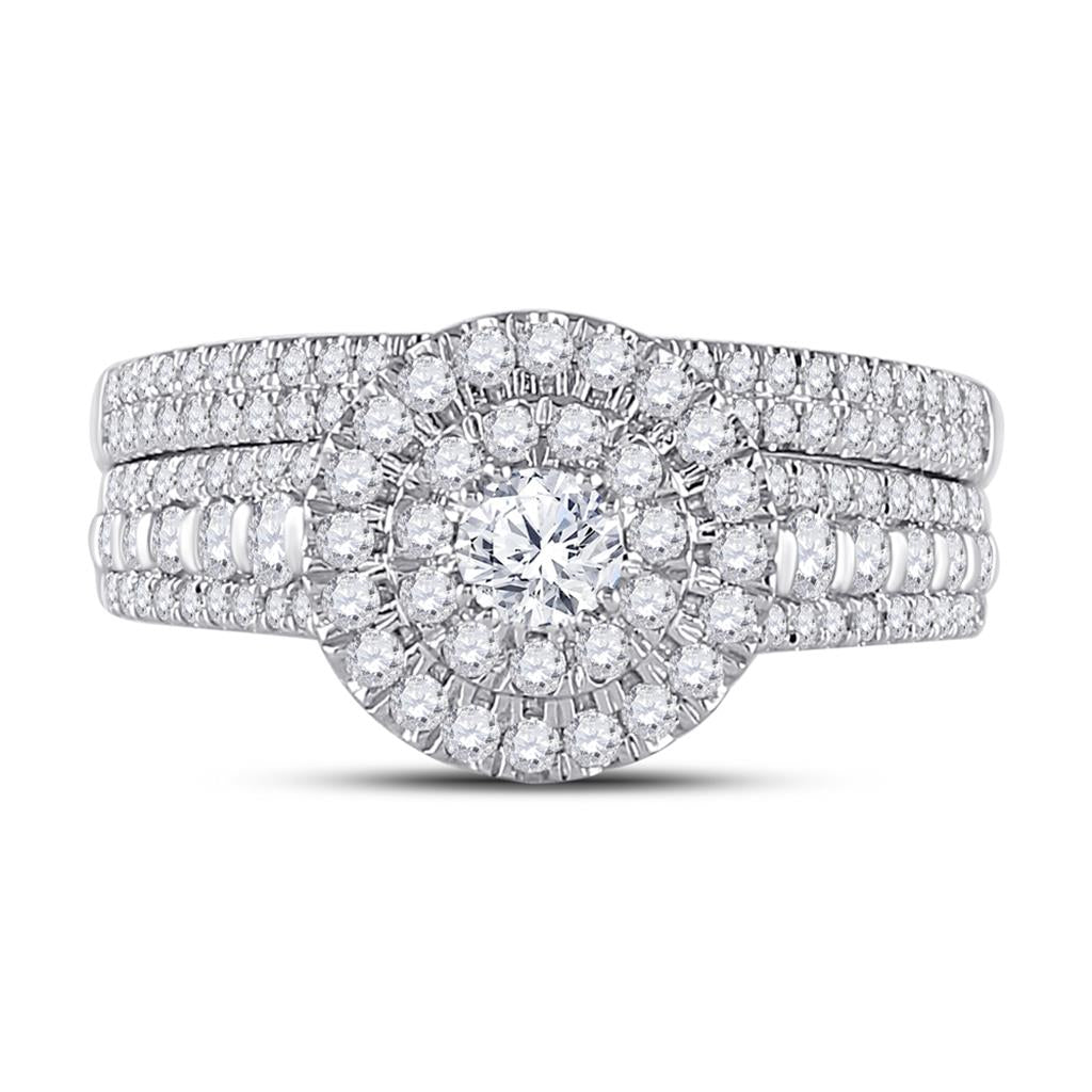 14k White Gold Round Diamond Bridal Wedding Ring Set 1 Cttw (Certified)