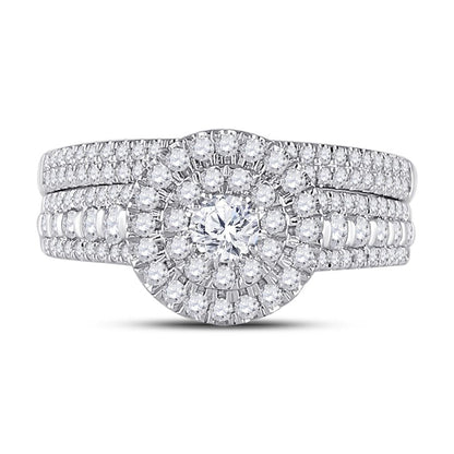 14k White Gold Round Diamond Bridal Wedding Ring Set 1 Cttw (Certified)