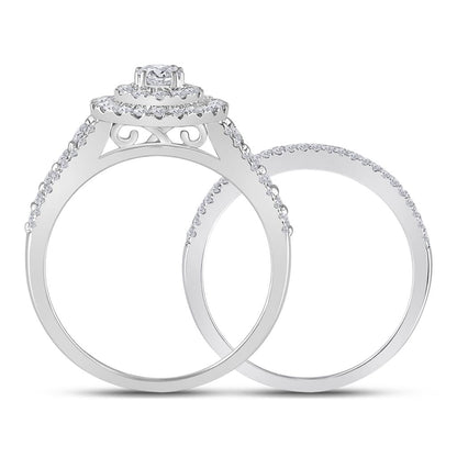 14k White Gold Round Diamond Bridal Wedding Ring Set 1 Cttw (Certified)