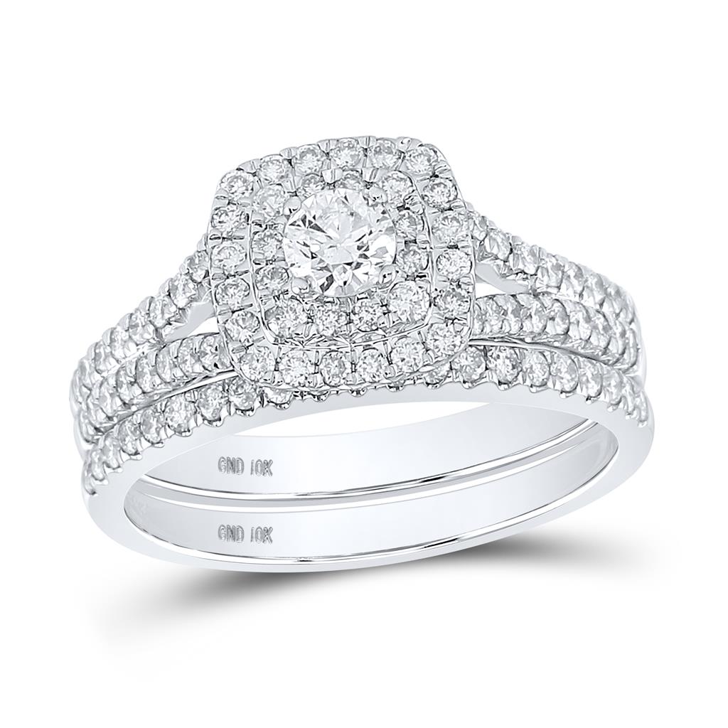 14k White Gold Round Diamond Bridal Wedding Ring Set 1 Cttw (Certified)