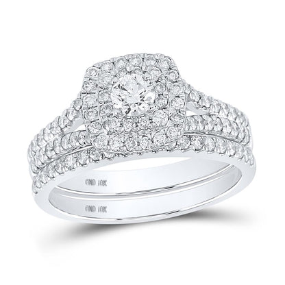 14k White Gold Round Diamond Bridal Wedding Ring Set 1 Cttw (Certified)