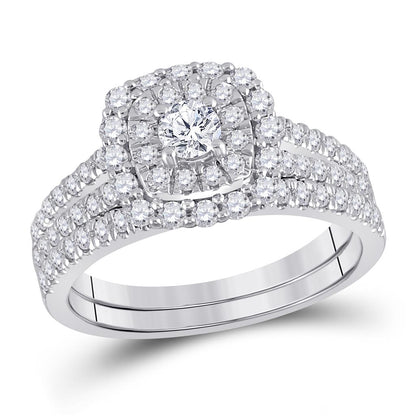 14k White Gold Round Diamond Bridal Wedding Ring Set 1 Cttw (Certified)
