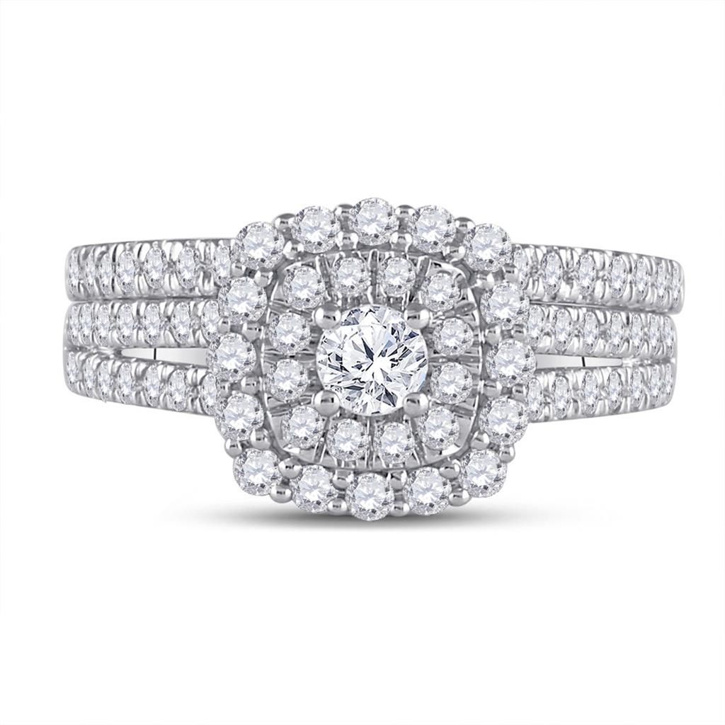 14k White Gold Round Diamond Bridal Wedding Ring Set 1 Cttw (Certified)