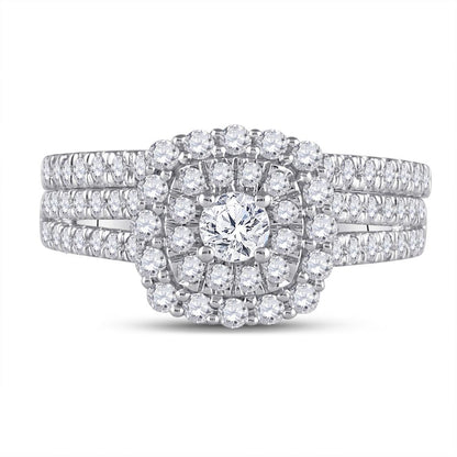 14k White Gold Round Diamond Bridal Wedding Ring Set 1 Cttw (Certified)