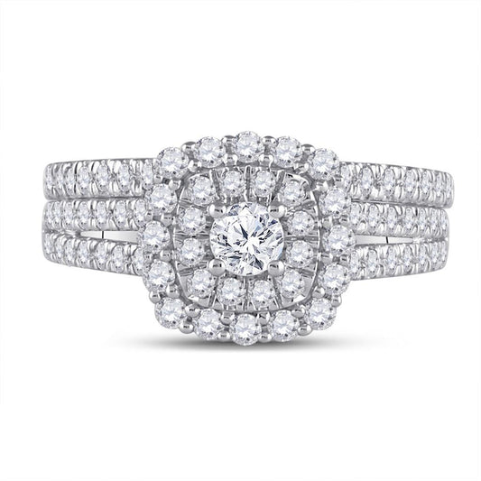 14k White Gold Round Diamond Bridal Wedding Ring Set 1 Cttw (Certified)