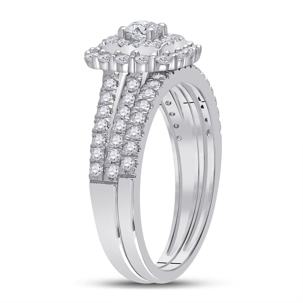 14k White Gold Round Diamond Bridal Wedding Ring Set 1 Cttw (Certified)