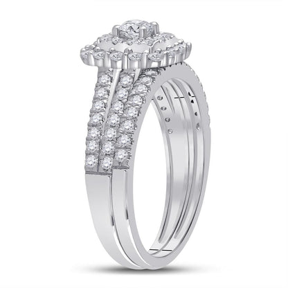 14k White Gold Round Diamond Bridal Wedding Ring Set 1 Cttw (Certified)