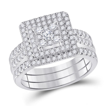 14k White Gold Round Diamond Bridal Wedding Ring Set 1 Cttw