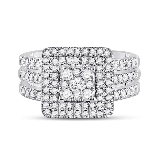 14k White Gold Round Diamond Bridal Wedding Ring Set 1 Cttw