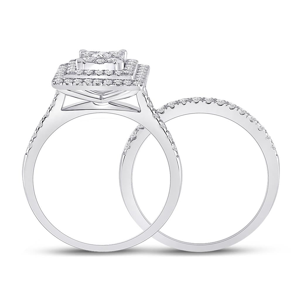 14k White Gold Round Diamond Bridal Wedding Ring Set 1 Cttw