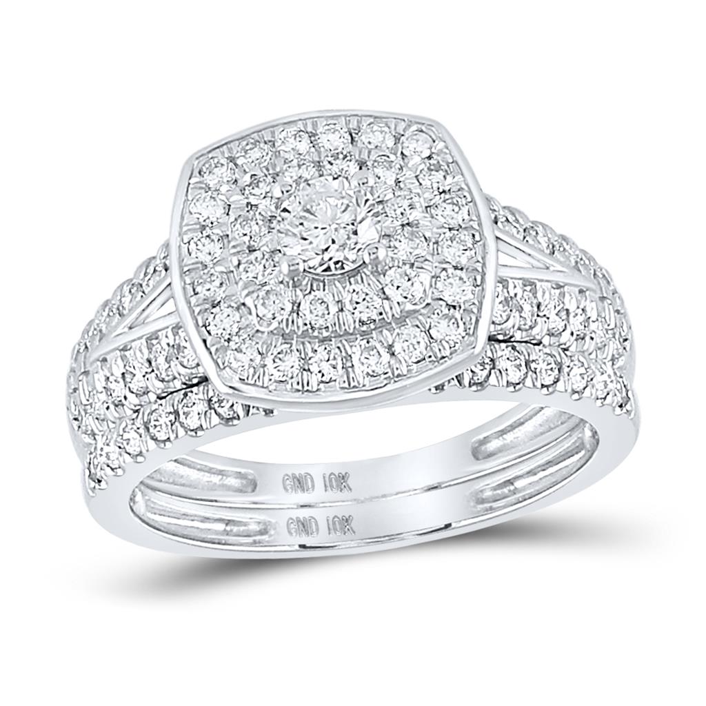 14k White Gold Round Diamond Bridal Wedding Ring Set 1 Cttw (Certified)