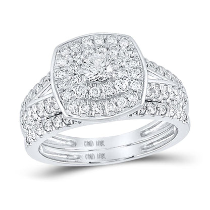 14k White Gold Round Diamond Bridal Wedding Ring Set 1 Cttw (Certified)