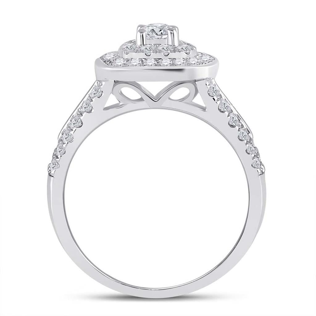 14k White Gold Round Diamond Bridal Wedding Ring Set 1 Cttw (Certified)