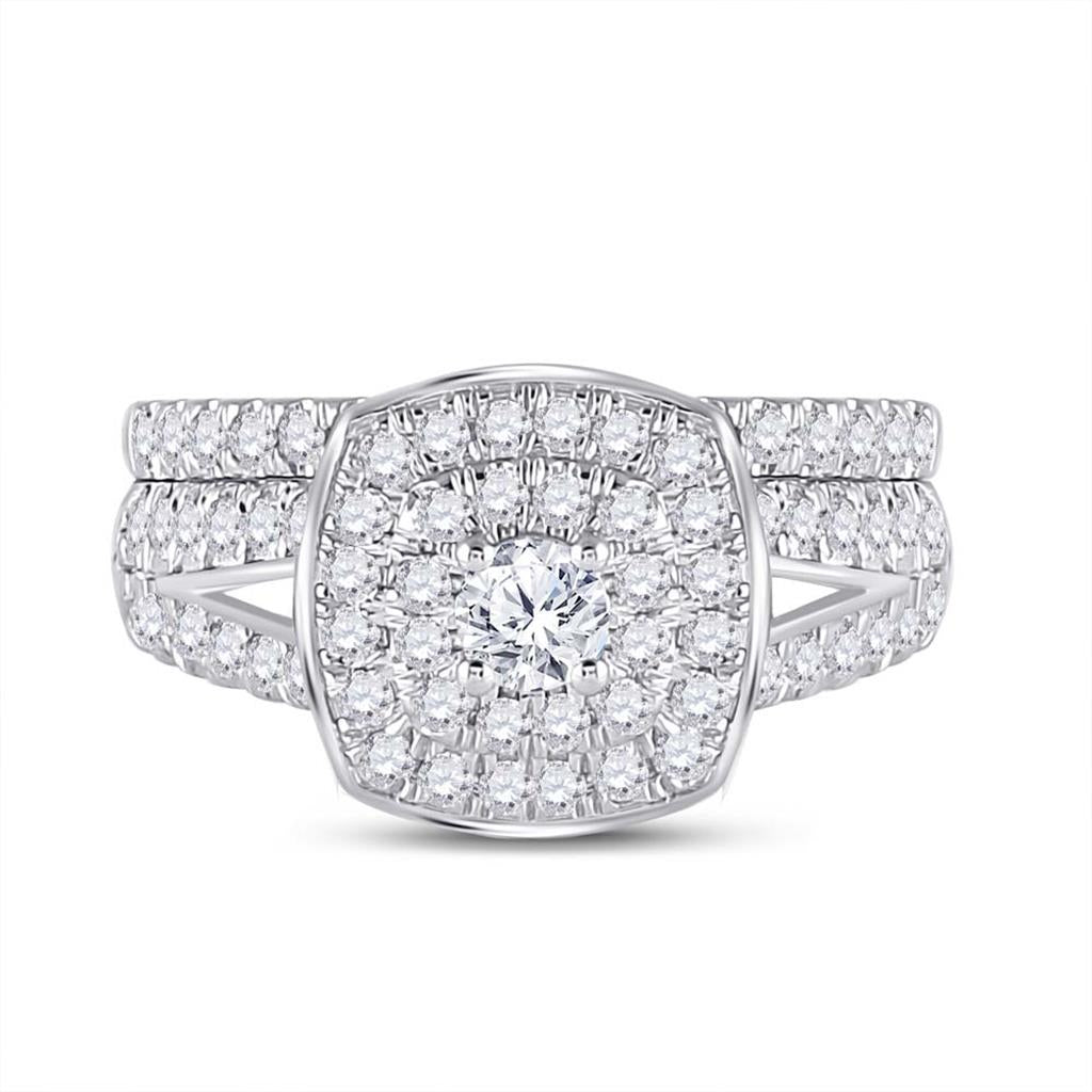 14k White Gold Round Diamond Bridal Wedding Ring Set 1 Cttw (Certified)