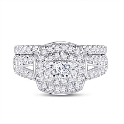 14k White Gold Round Diamond Bridal Wedding Ring Set 1 Cttw (Certified)