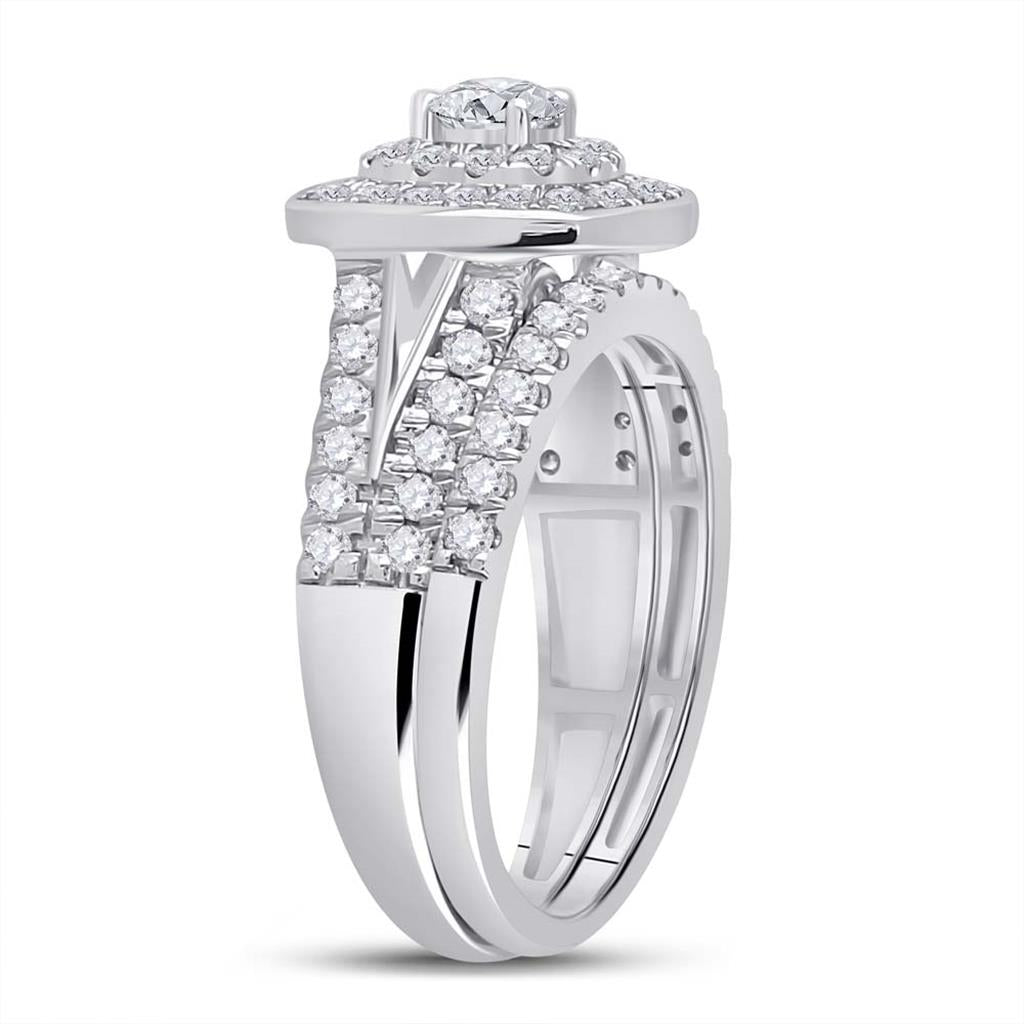 14k White Gold Round Diamond Bridal Wedding Ring Set 1 Cttw (Certified)