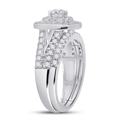 14k White Gold Round Diamond Bridal Wedding Ring Set 1 Cttw (Certified)