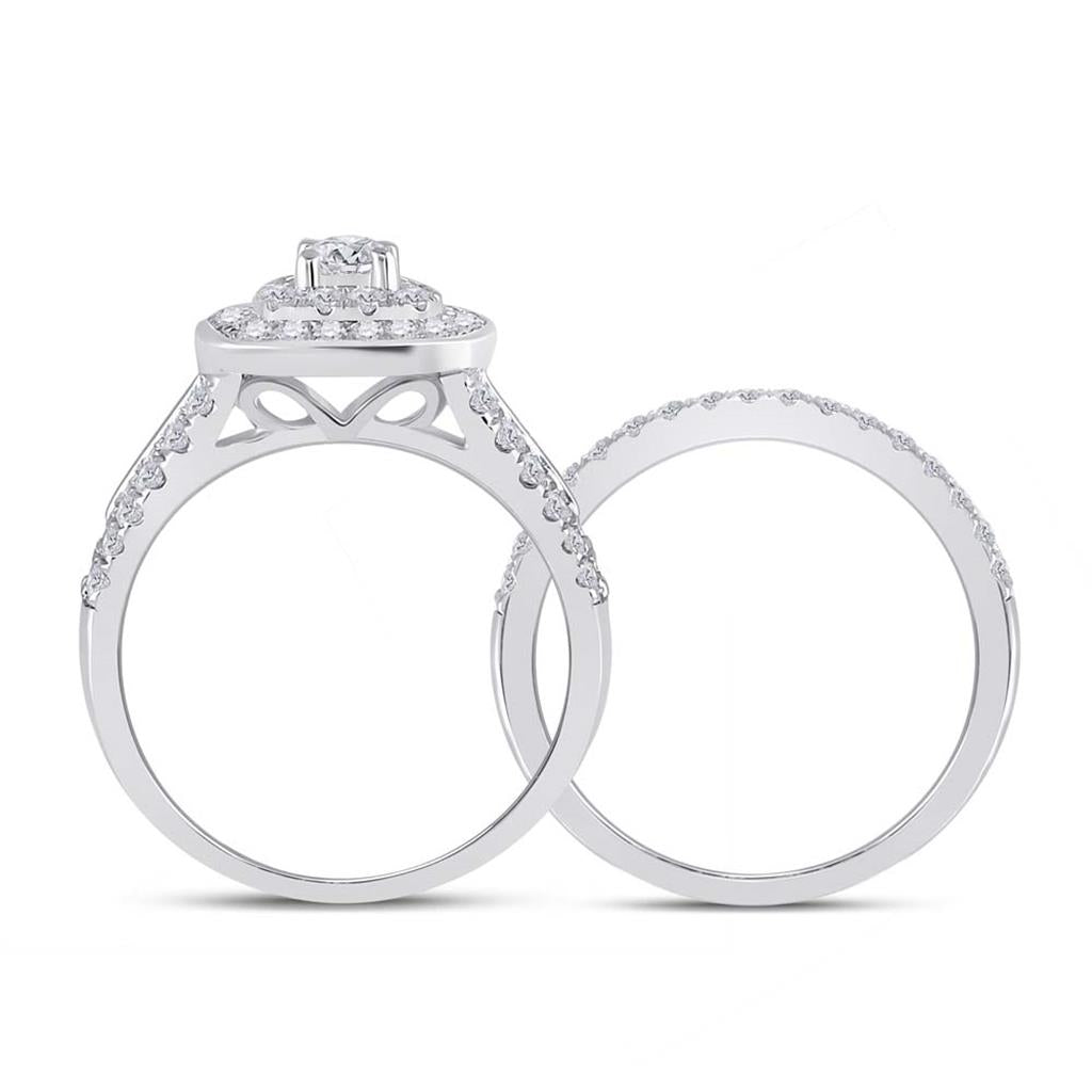 14k White Gold Round Diamond Bridal Wedding Ring Set 1 Cttw (Certified)