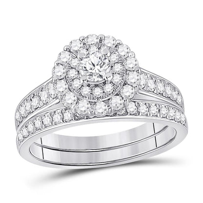 14k White Gold Round Diamond Bridal Wedding Ring Set 1 Cttw (Certified)