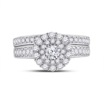 14k White Gold Round Diamond Bridal Wedding Ring Set 1 Cttw (Certified)