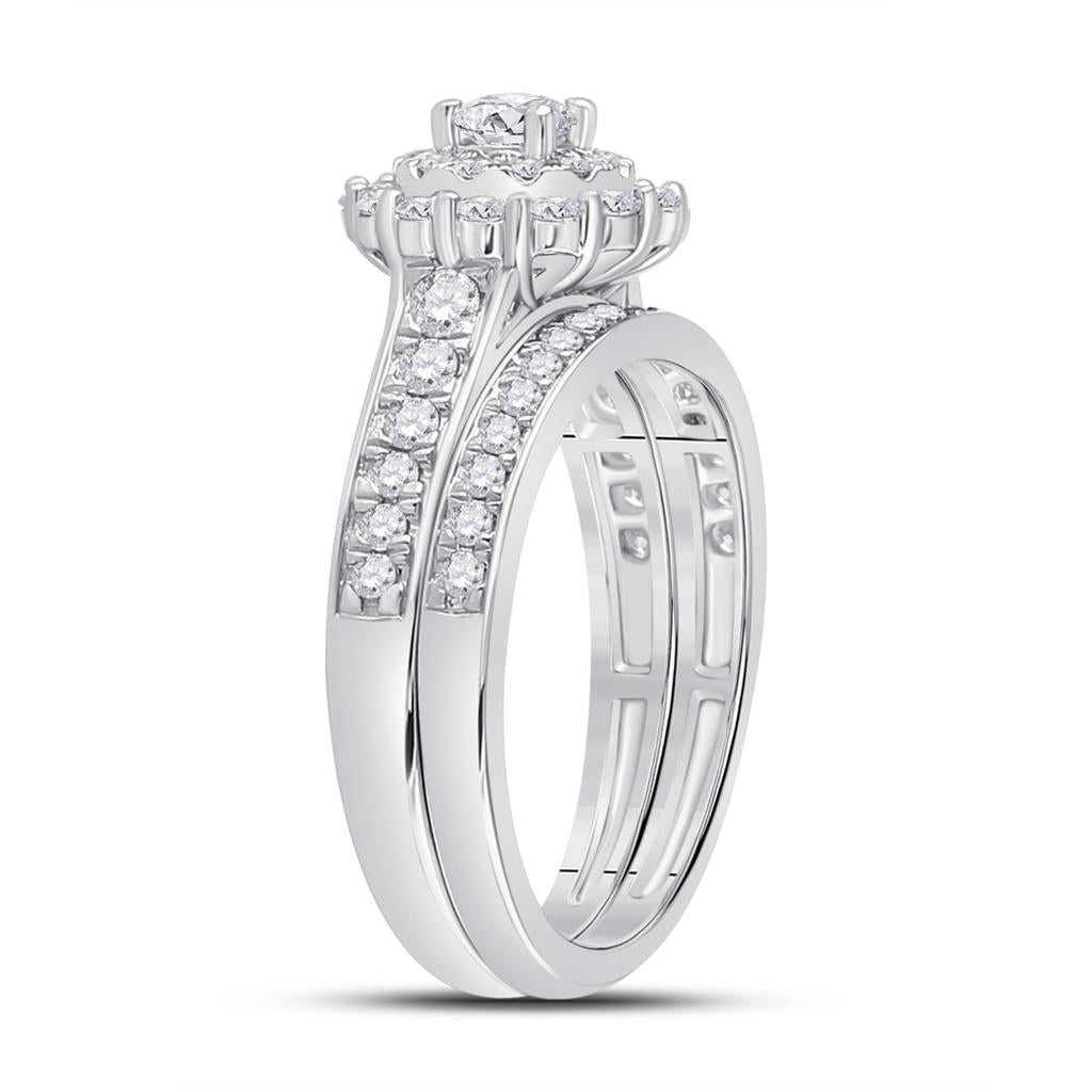 14k White Gold Round Diamond Bridal Wedding Ring Set 1 Cttw (Certified)