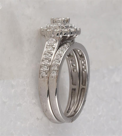14k White Gold Round Diamond Bridal Wedding Ring Set 1 Cttw (Certified)