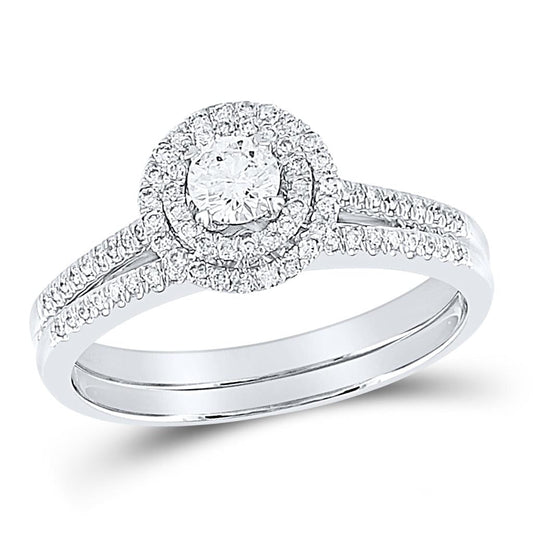14k White Gold Round Diamond Bridal Wedding Ring Set 1/2 Cttw (Certified)