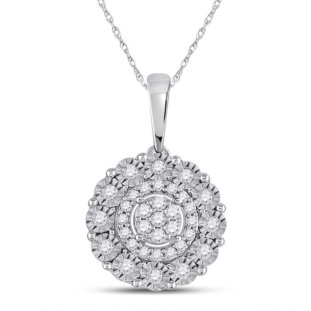 14k White Gold Round Diamond Fashion Cluster Pendant 1/6 Cttw