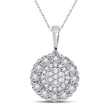 14k White Gold Round Diamond Fashion Cluster Pendant 1/6 Cttw