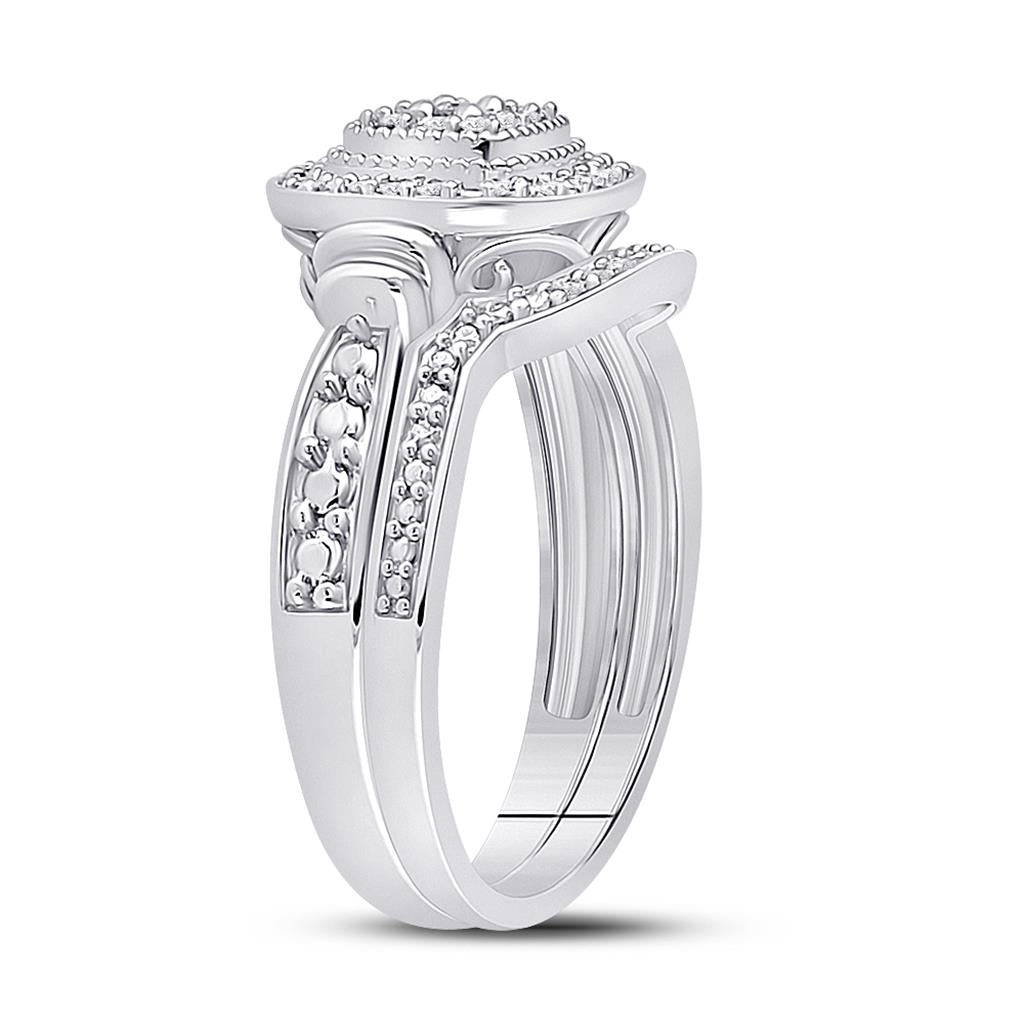14k White Gold Round Diamond Square Bridal Wedding Ring Set 1/5 Cttw