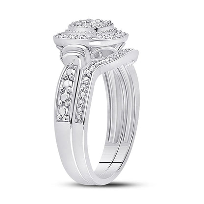 14k White Gold Round Diamond Square Bridal Wedding Ring Set 1/5 Cttw
