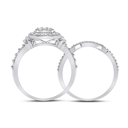 14k White Gold Round Diamond Square Bridal Wedding Ring Set 1/5 Cttw