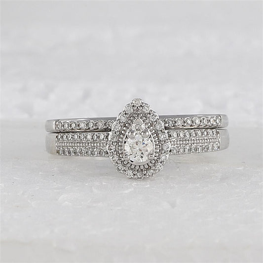 14k White Gold Round Diamond Bridal Wedding Ring Set 1/3 Cttw