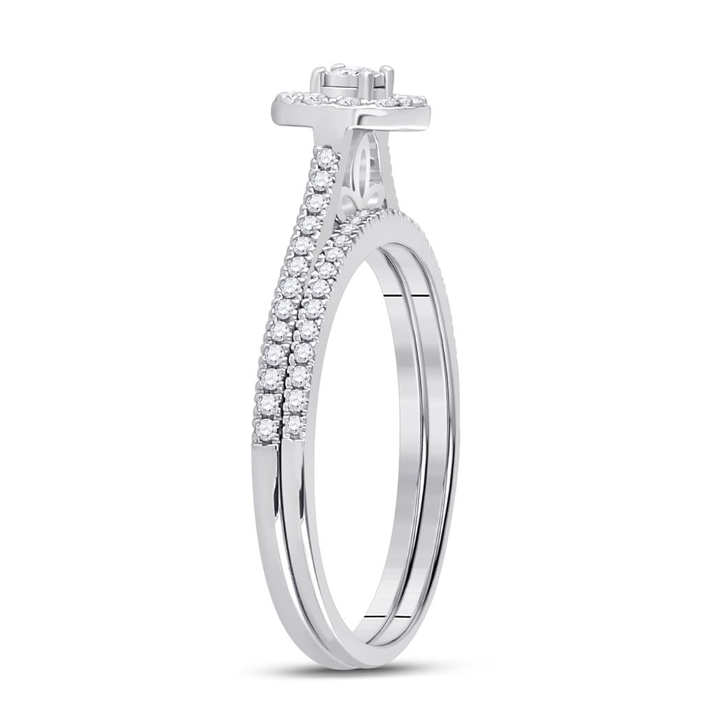 14k White Gold Round Diamond Oval Bridal Wedding Ring Set 1/3 Cttw