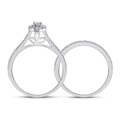 14k White Gold Round Diamond Oval Bridal Wedding Ring Set 1/3 Cttw