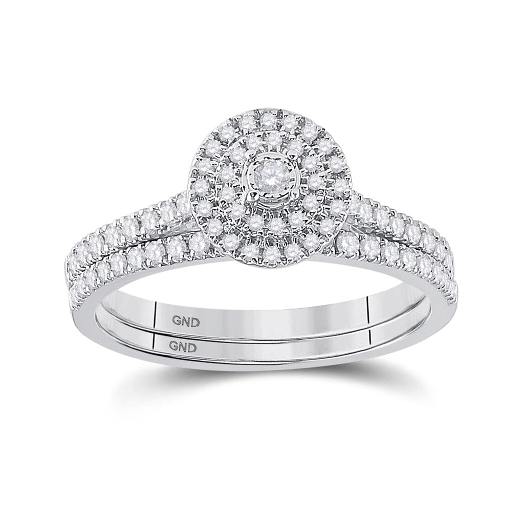 14k White Gold Round Diamond Bridal Wedding Ring Set 1/3 Cttw