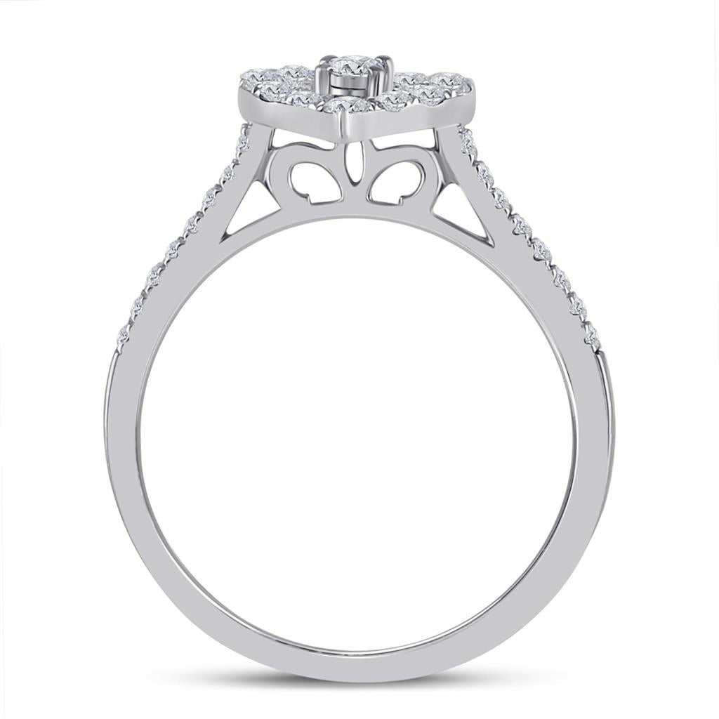 14k White Gold Round Diamond Heart Bridal Wedding Ring Set 1/2 Cttw