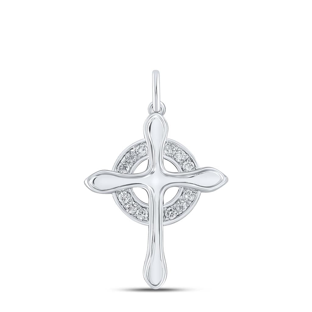 14k White Gold Round Diamond Cross Pendant 1/4 Cttw