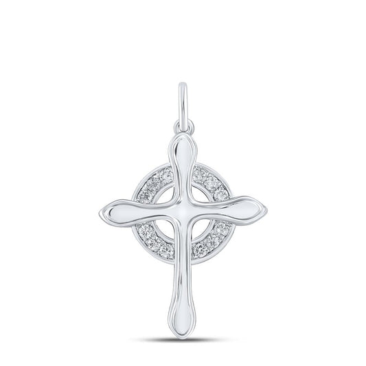 14k White Gold Round Diamond Cross Pendant 1/4 Cttw
