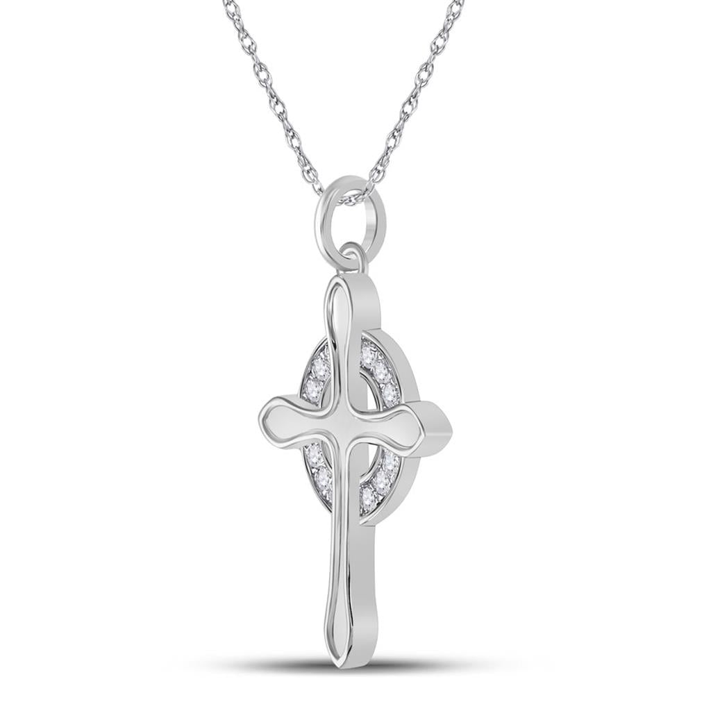 14k White Gold Round Diamond Cross Pendant 1/4 Cttw