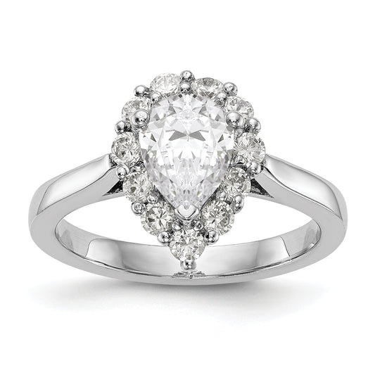 14k White Gold Pear Halo Engagement Simulated Diamond Ring