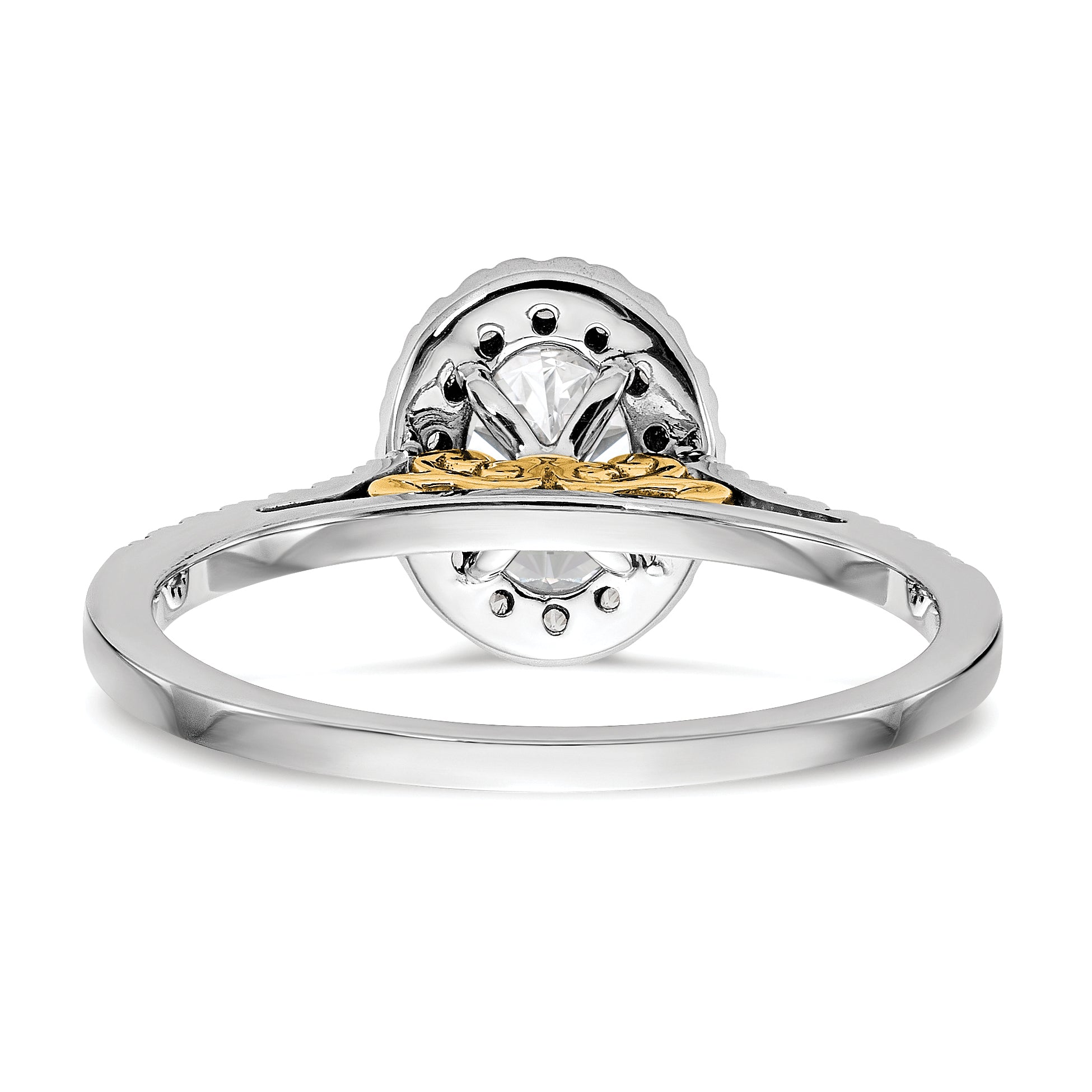 6x8mm Oval CZ Halo Style Engagement Ring 14K Yellow and White Gold