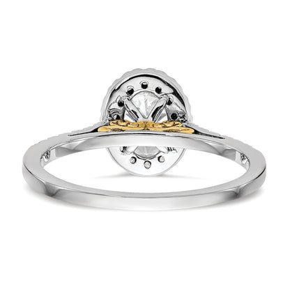 6x8mm Oval CZ Halo Style Engagement Ring 14K Yellow and White Gold