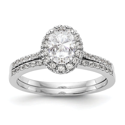 6x8mm Oval CZ Halo Style Engagement Ring 14K Yellow and White Gold