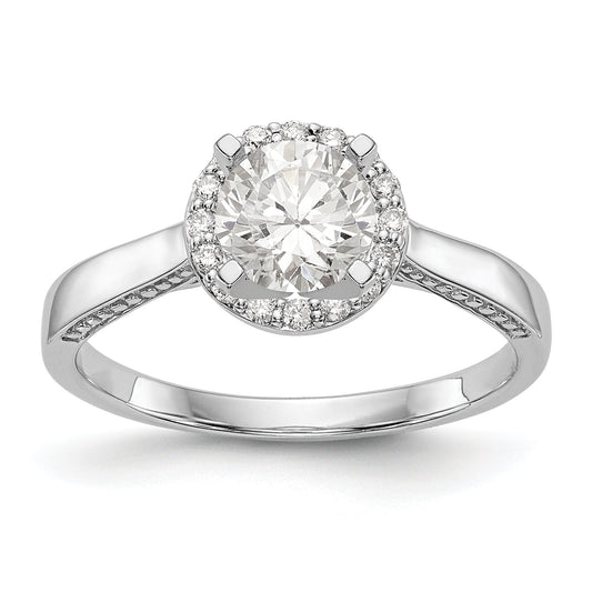 14K White Gold Peg Set Dia CZ Round Halo Engagement Ring