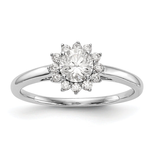 14K White Gold Round Simulated Diamond Halo Engagement Ring