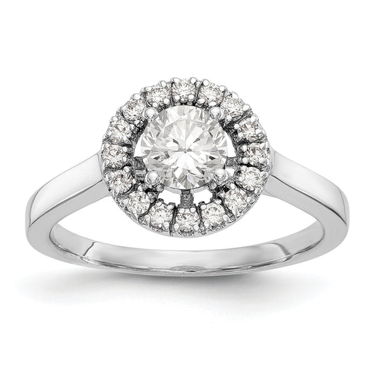 14K White Gold Round Simulated Diamond Halo Engagement Ring