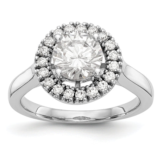 14K White Gold Round Simulated Diamond Halo Engagement Ring