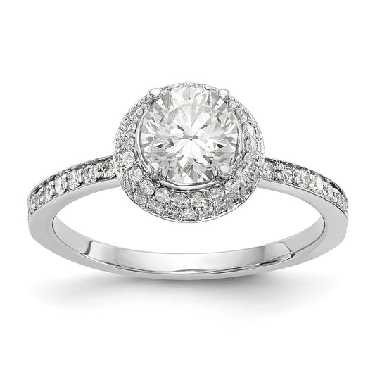 14K White Gold Round Simulated Diamond Halo Engagement Ring