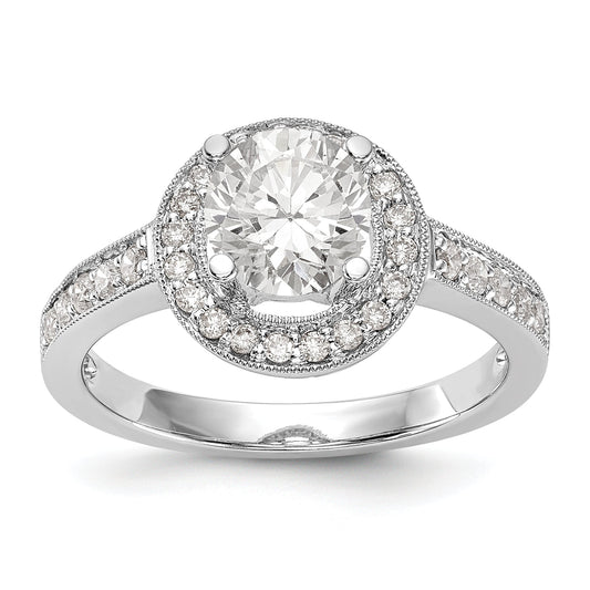 14K White Gold Round Simulated Diamond Halo Engagement Ring